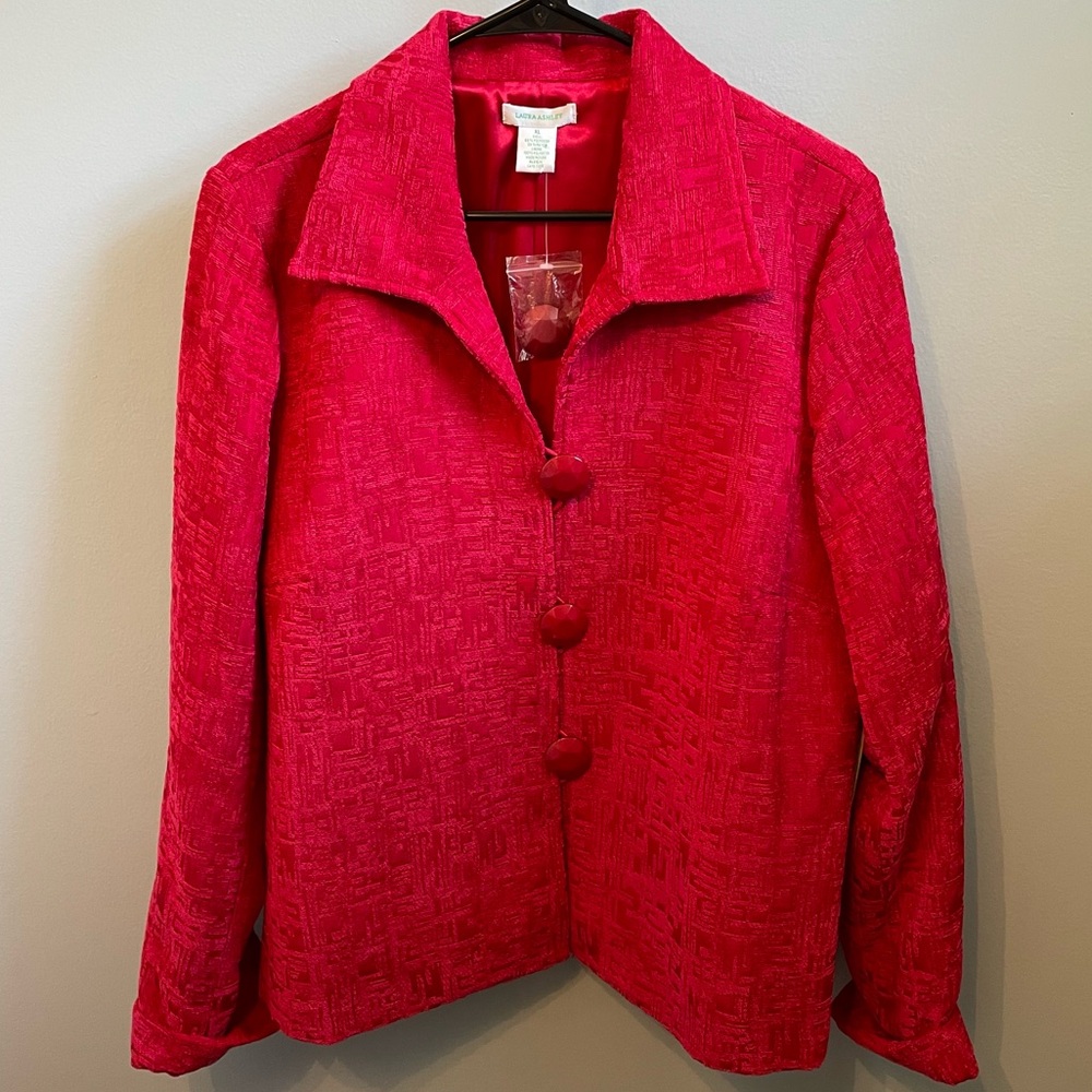 Laura Ashley Jacket Coat Size XL Ruby Red Satin Lining Gorgeous NWT